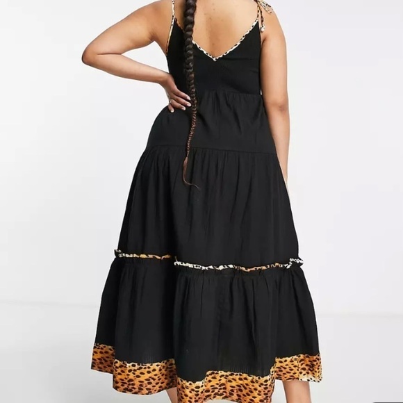 River Island shirred cami midi dress animal print trim black NWT - Picture 4 of 5